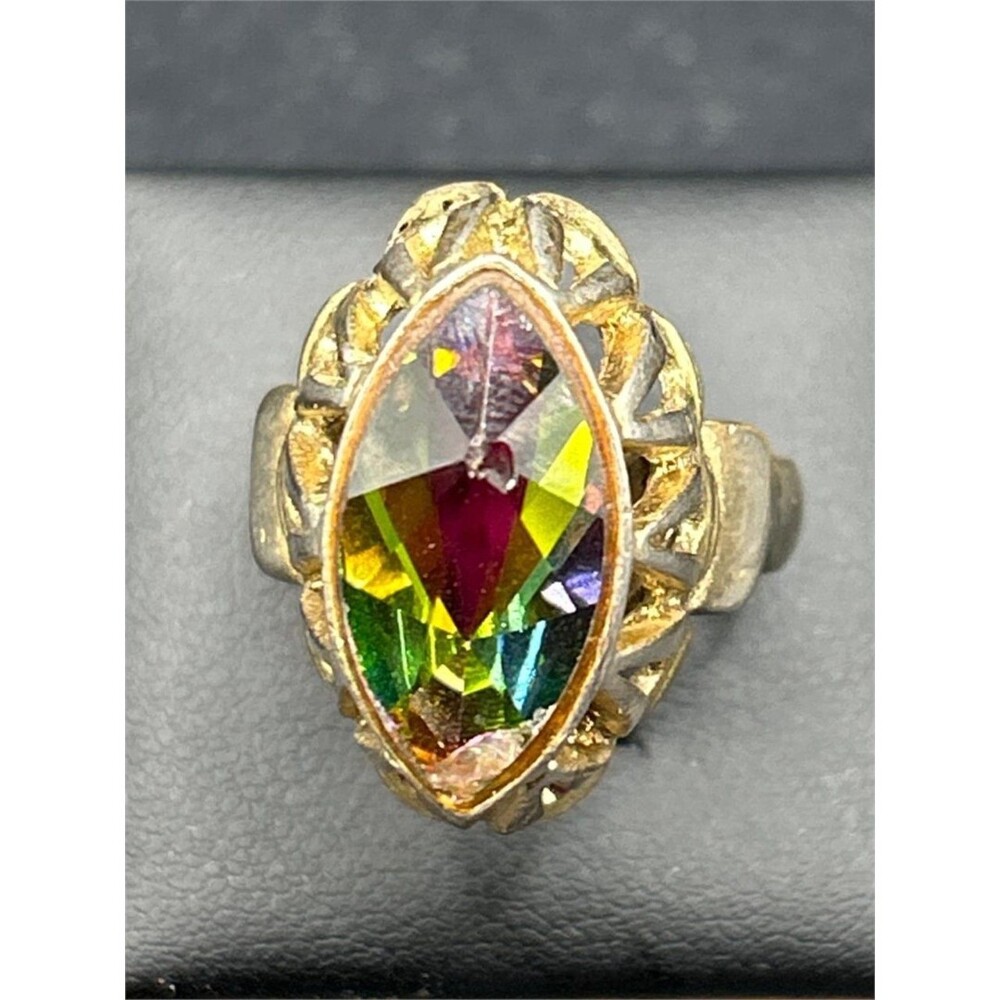 Vintage Whiting & Davis Watermelon Tourmaline Quartz Ring 5.5 - Picture 2 of 8